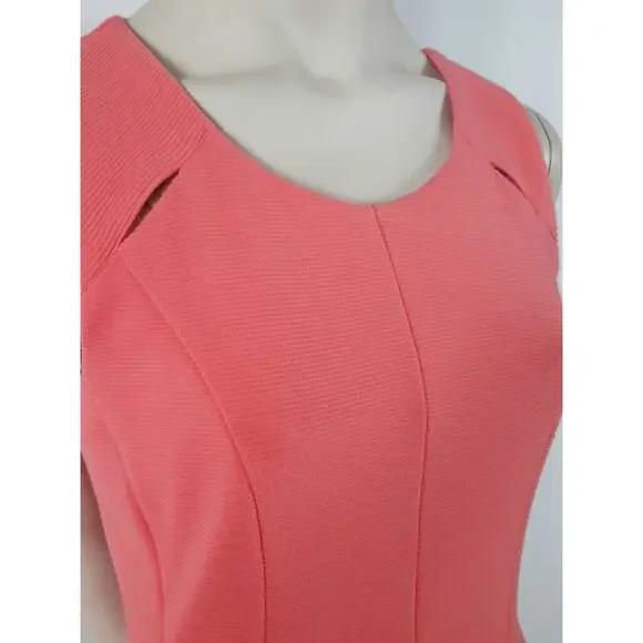 Elle Avant Garden Dress Women's Size 10 Coral Pleated Cut Out Back Sleeveless - Picture 4 of 7
